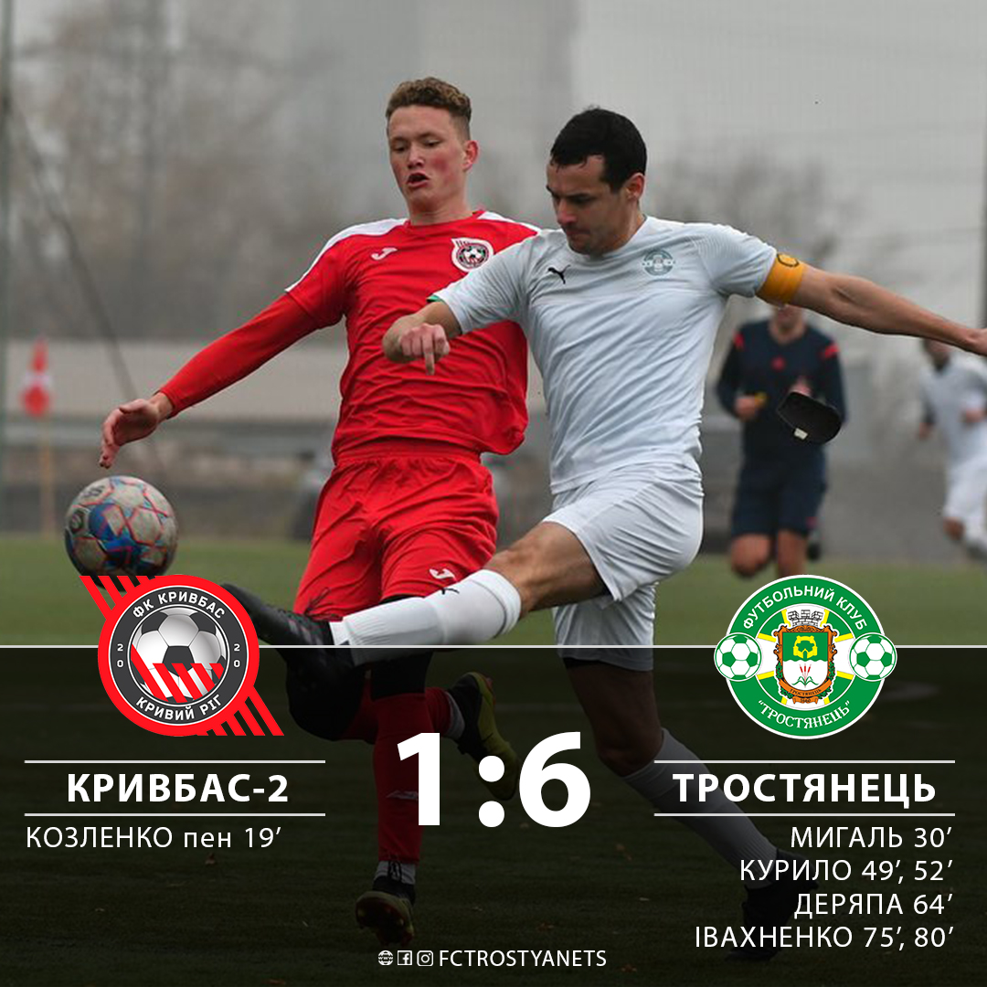 ФК “Тростянець” завершив 2020 рік розгромною перемогою над Кривбасом-2
