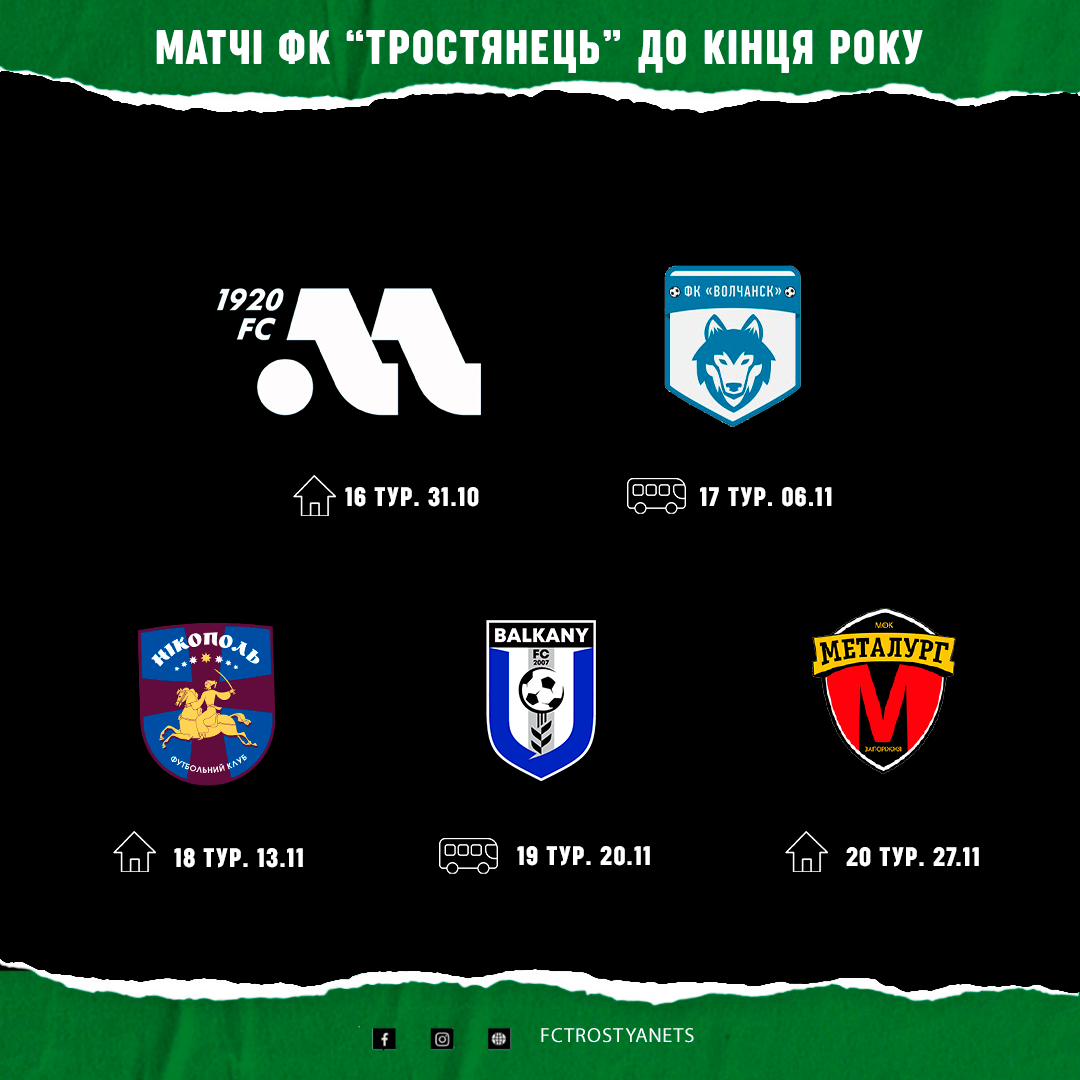 Матчі ФК “Тростянець” до кінця року