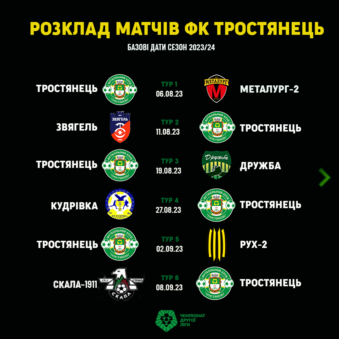Календар змагань Другої ліги