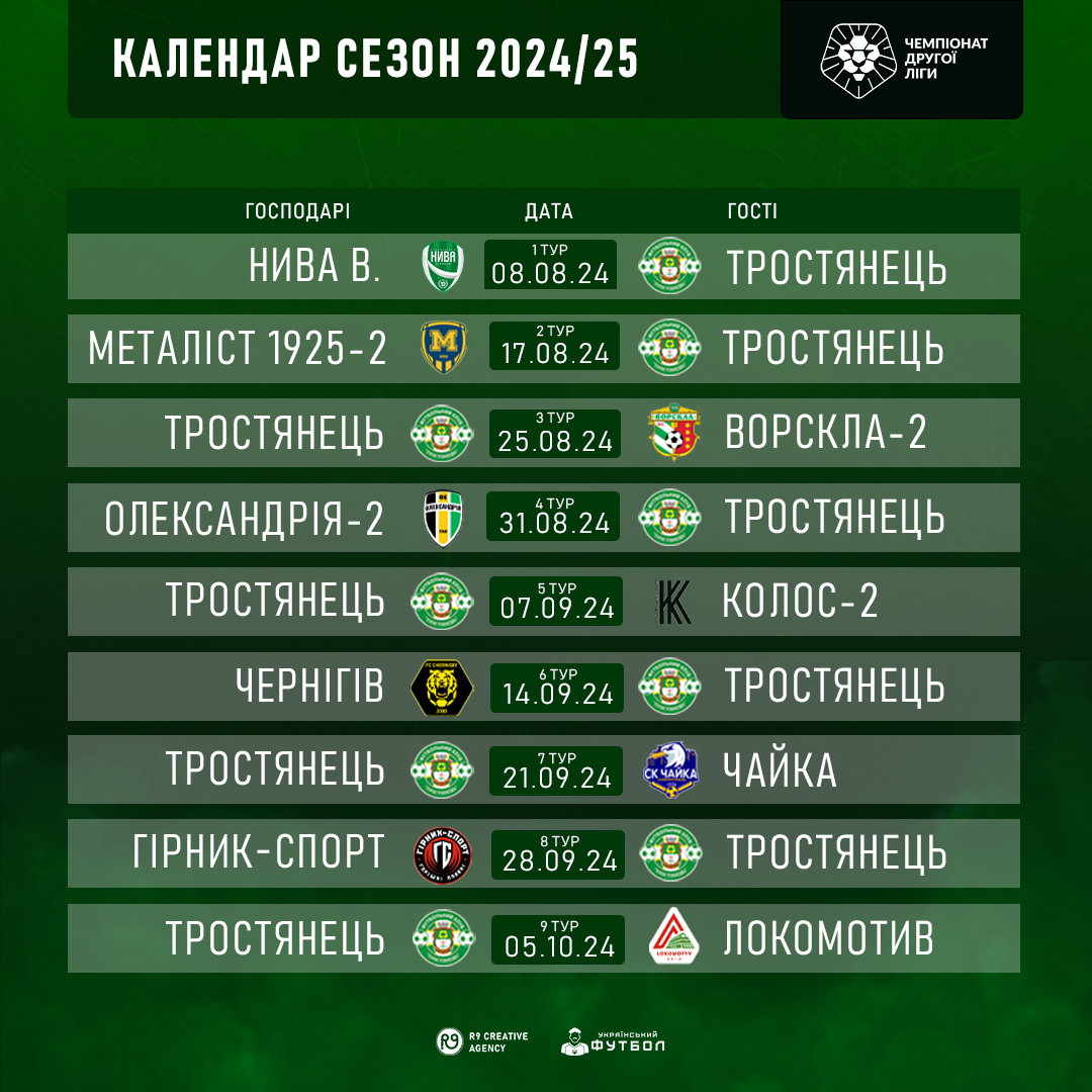 Календар змагань Дугої ліги України
