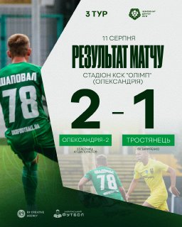 Результати матчу ФК “Олексанрія – 2” проти ФК “Тростянець”