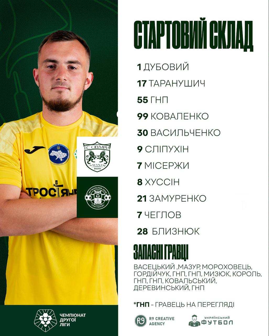 Стартовий склад на гру Олімпія – Тростянець