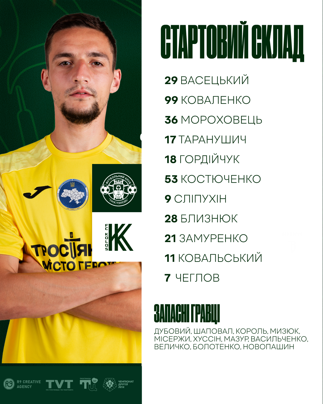 Склад команди на матч Тростянець – Колос – 2